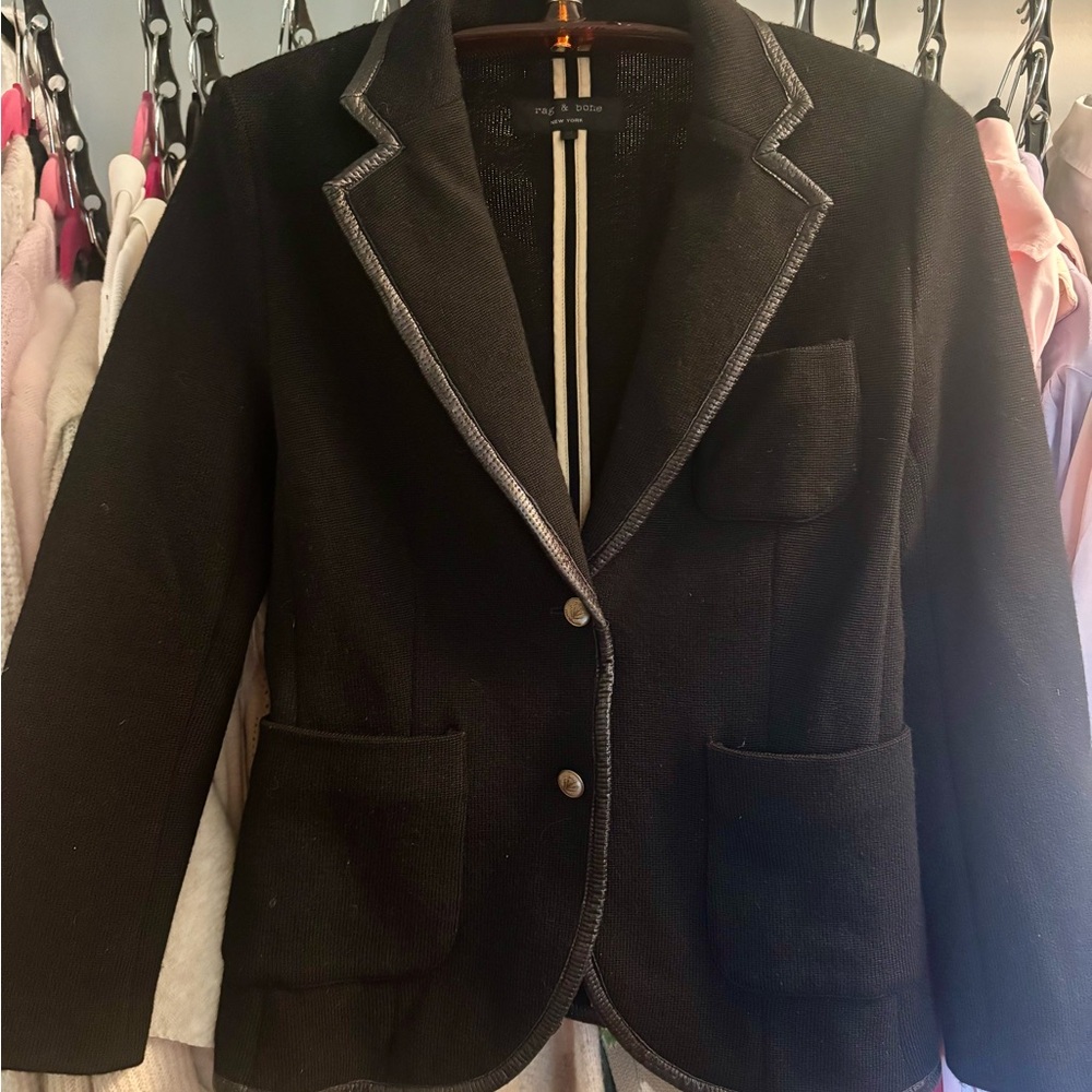 Rag & Bone Black Knit Blazer with leather Trim. Size M.